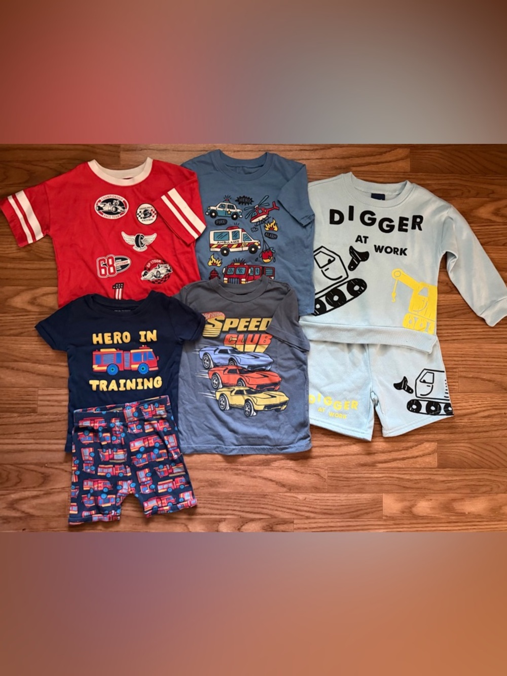 ⭐️2/$12 Boys 3T Rescue Construction & Racing Vehicle Outfit Set- pjs tees sweats